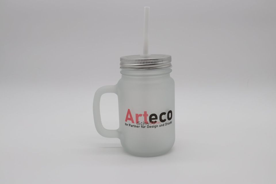Trinkglas mit Schraubdeckel & Strohhalm – Komplettset
